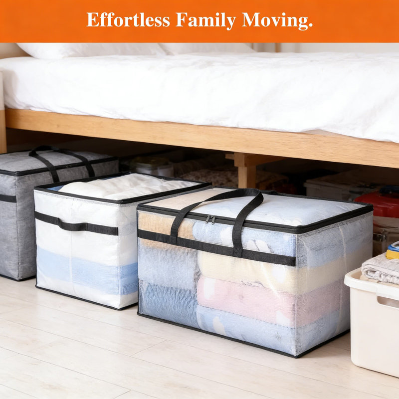3-Pack Clear Storage Bags With Zipper, 60L Large Capacity Plastic Organizers For Clothes, Bedding, Comforters, Blankets, Toys & Moving
