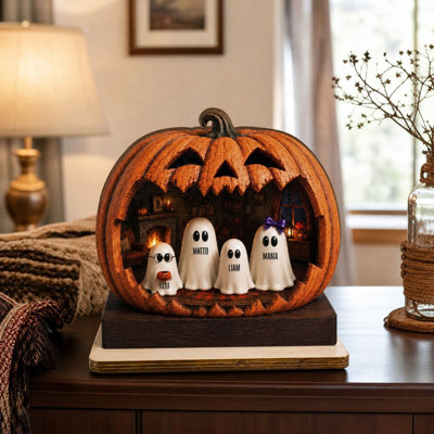 Halloween Decor Custom Ghost Family Pumpkin Figurine  O  Ghost Family Ornament For Home Desktop Halloween Decor