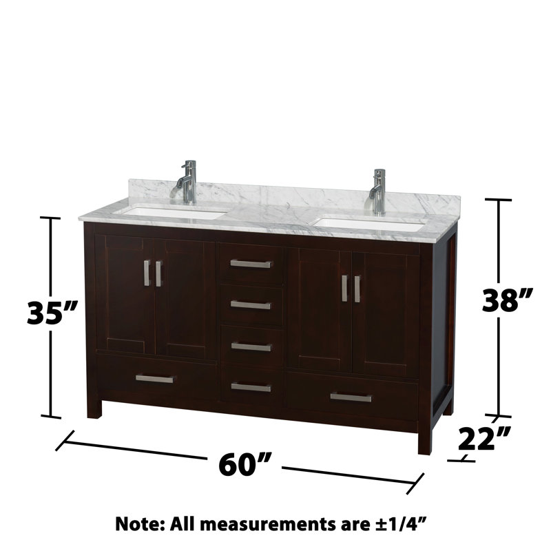 Sheffield 60" Double Bathroom Vanity Set, Espresso, White Carrara