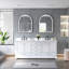 Meuble-lavabo de salle de bain en bois massif, 203 cm (L) x 87 cm (H), avec comptoir en marbre synthétique blanc pur et double lavabo, blanc-21942751