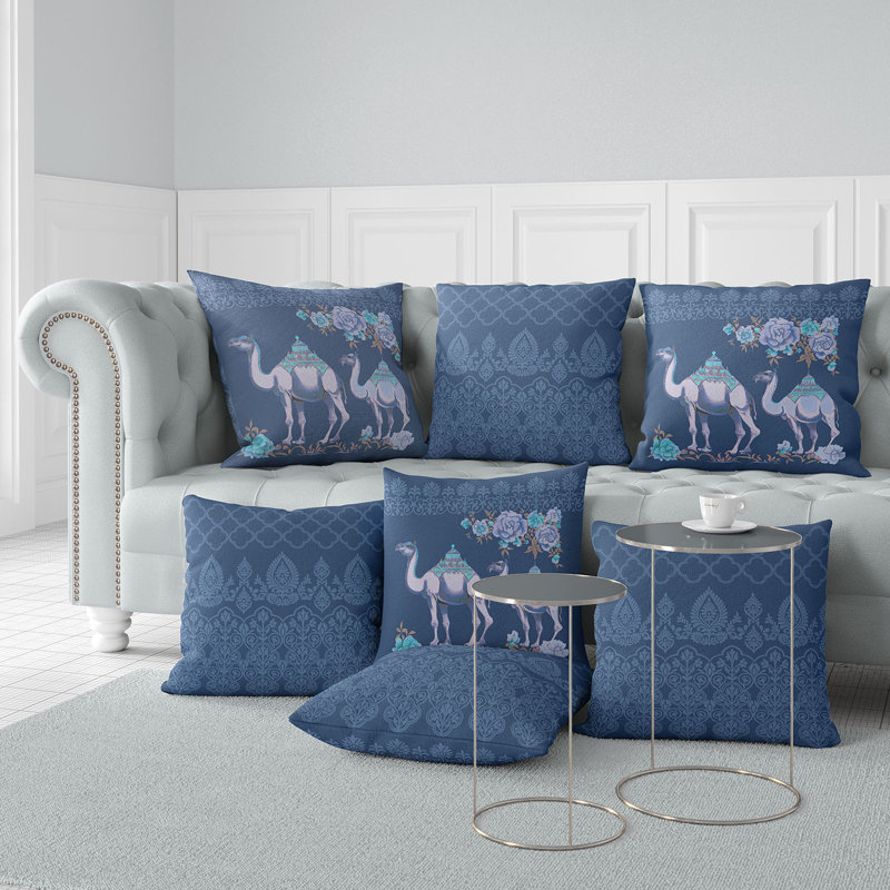 Arabian Traveler Blue Faux Suede 16'' Square Throw Pillow