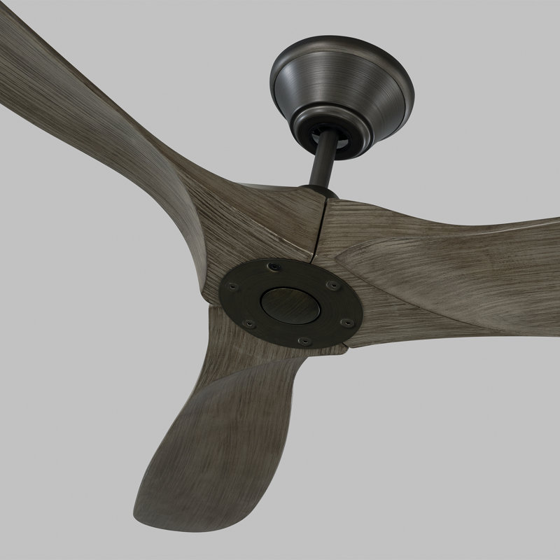 Ventilateur de plafond 3 pales avec télécommande Obsidian, Étain vieilli avec pales en chêne patiné, 88 pouces