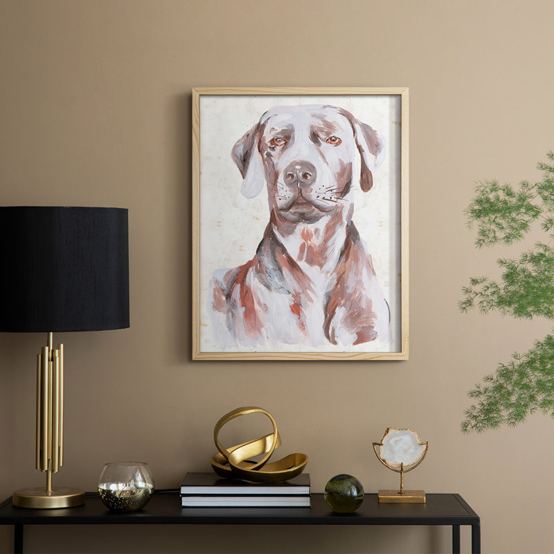 «Sitting Dog I», reproduction encadrée - bois massif, H 30 po x l 24 po