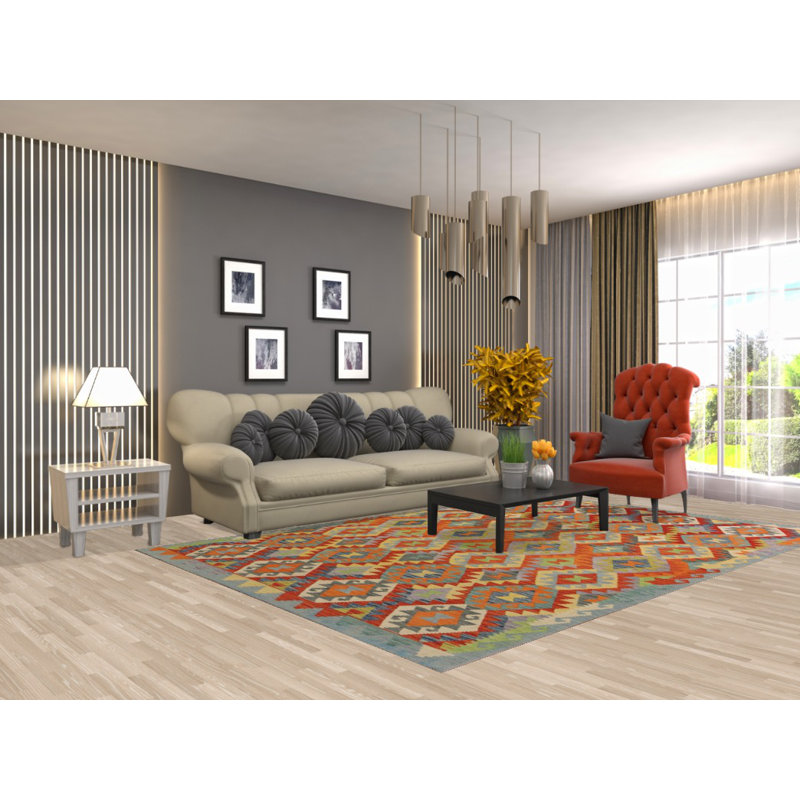 Tapis géométrique en laine Kilim 7 x 7