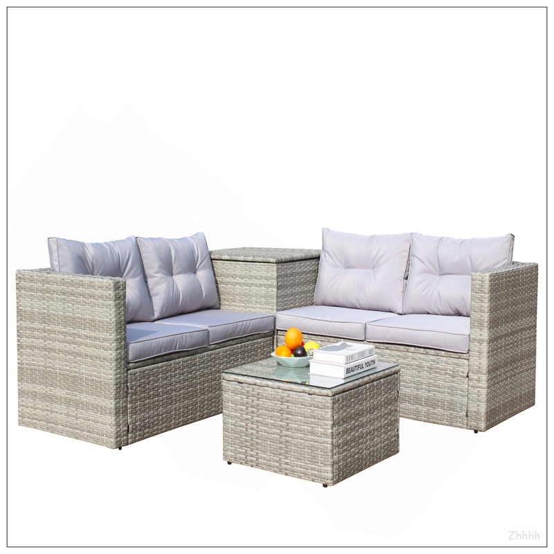 Ensemble de canapé modulaire d'extérieur en rotin et osier 4 pièces avec boîte de rangement