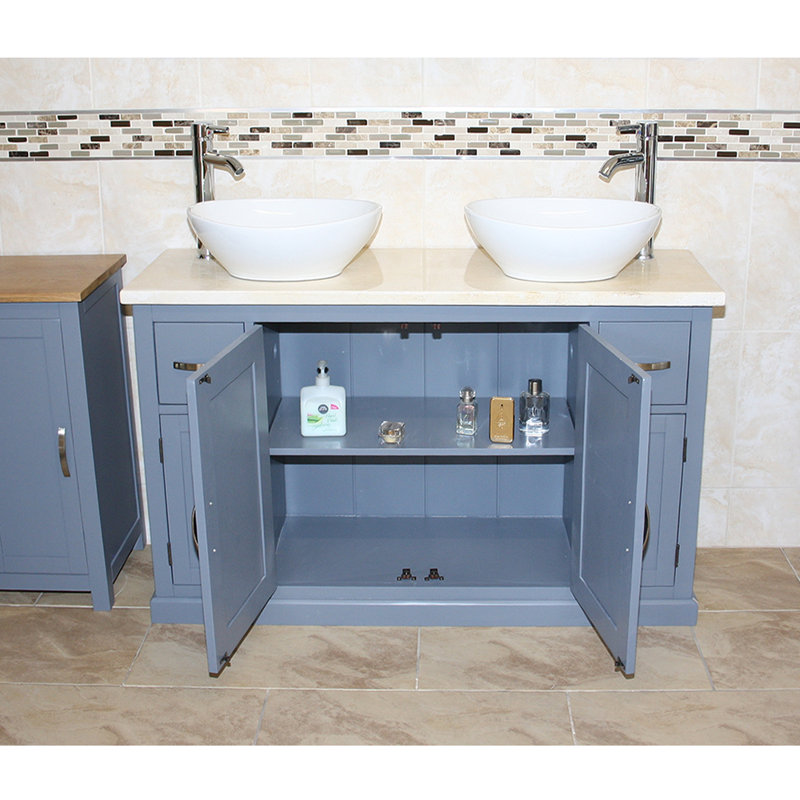 Regatta 1230mm Double Bathroom Vanity with Vessel Ceramic Basin, Cream Marble