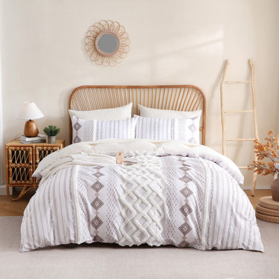 100% Cotton Tufted Duvet Cover Set King Light Brown Textured Bedding Set 3 Pieces Modern Neutral Style Chenille Tufting Comforter Cover Set with Matching Pillowcases