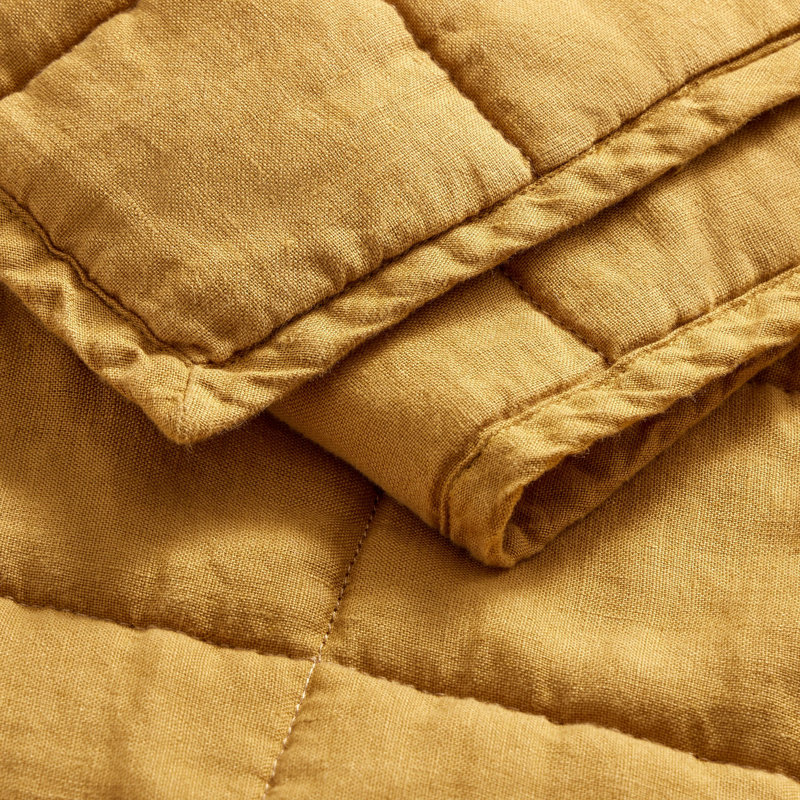 Ester Linen Quilt Set, King Quilt + 2 King Shams, Mustard