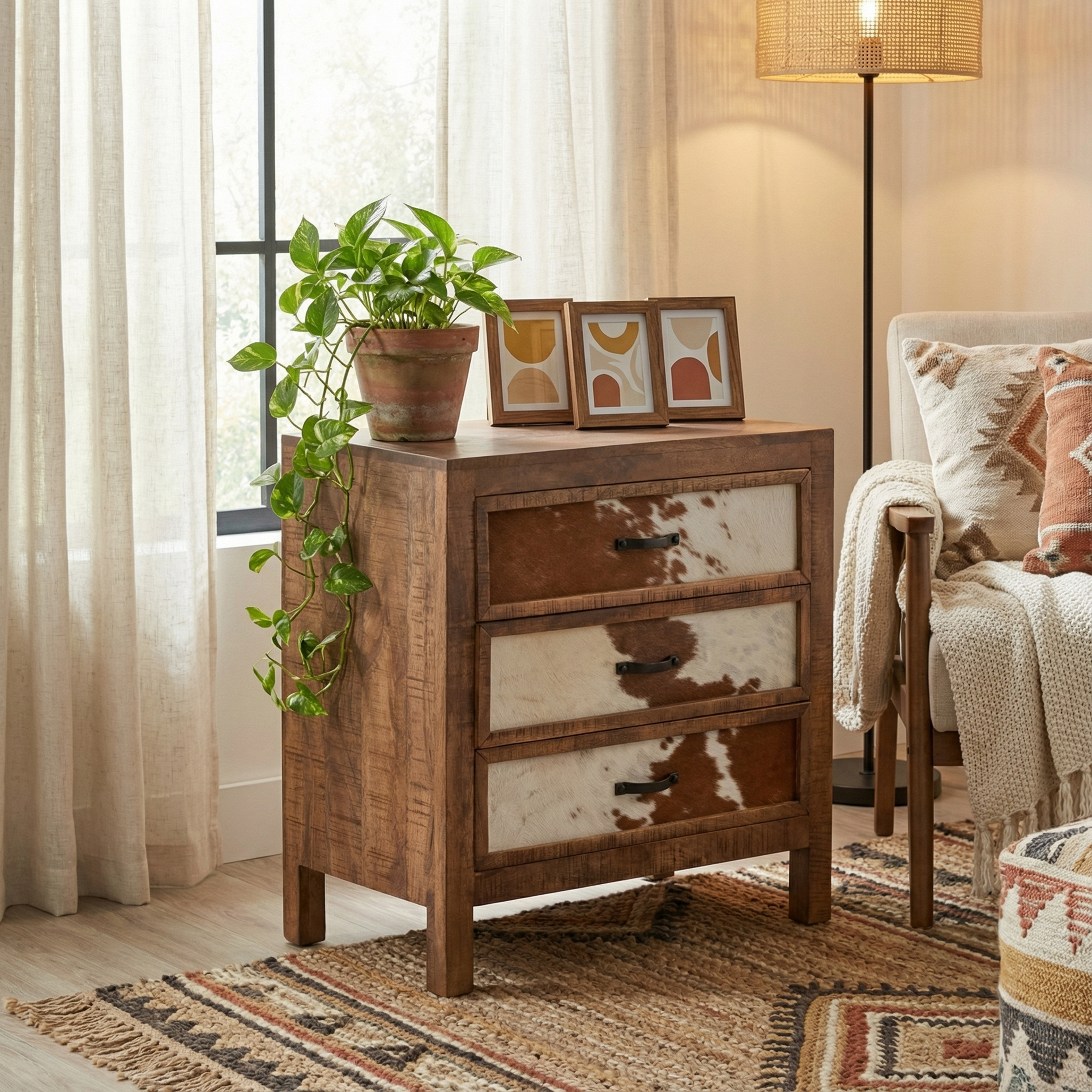 Union Rustic Aariv 3 Drawer Cowhide Accent Chest & Reviews