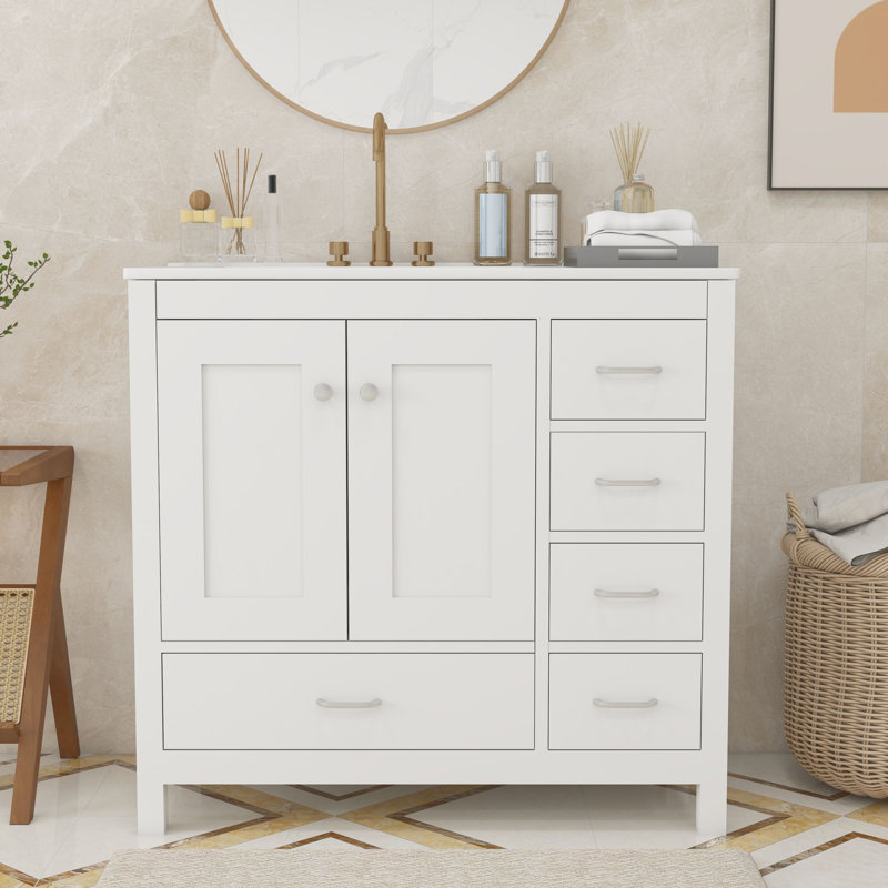 Meuble-lavabo simple 36 po avec plateau en céramique Rosine