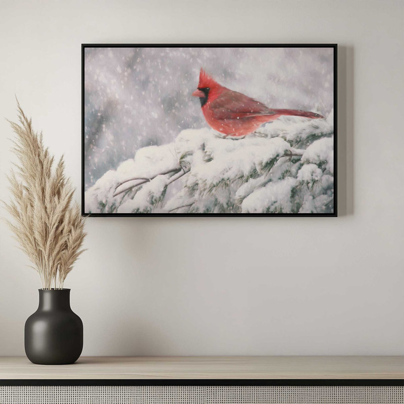 «Winter Cardinal I» par Lori Deiter, reproduction d'art, Toile avec cadre, 30 W x 20 H, White