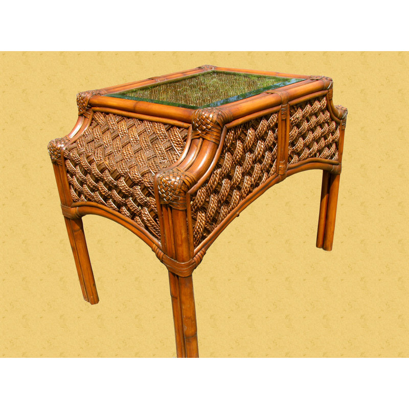 Schmitz Glass Top End Table, Brownwash