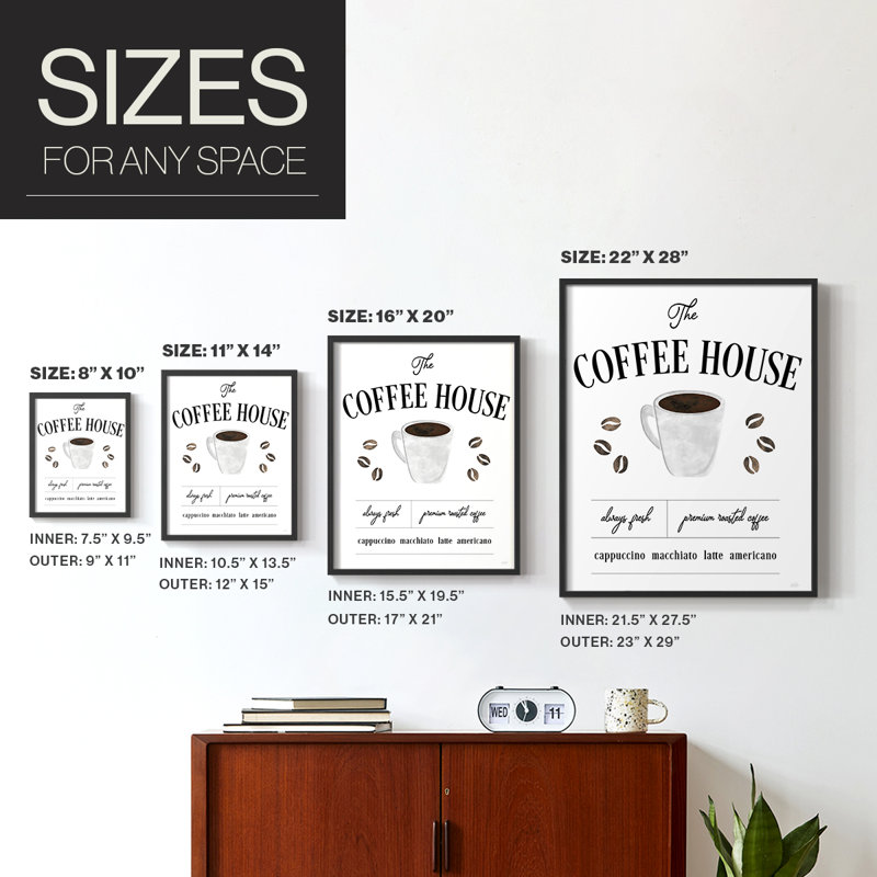 «Always Fresh Coffee House», reproduction encadrée - bois massif, Noir, H 20 po x l 16 po