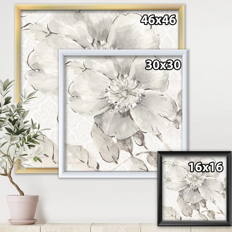" Indigold Gray Peonies II ", Silver Framed, 16" H x 16" W x 1" D