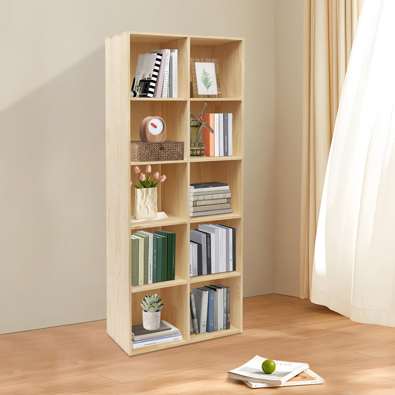 Bibliothèque sur pied en bois massif, (5 tablettes) H 23,62 po x l 59,06 po x P 11,81 po, Brun