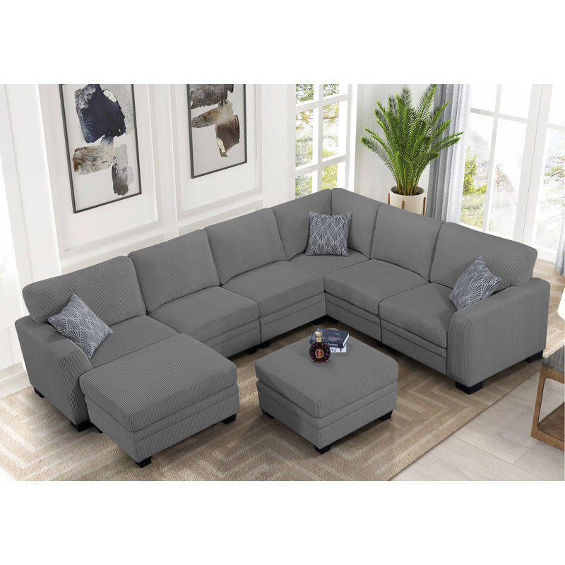 Canapé modulaire en coin 8 pièces 8 pièces, Velours côtelé gris
