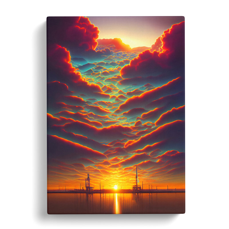 Sunset over the Ships - Wall Art, 76cm H x 50cm W x 2cm D, No Matte, Wrapped Canvas