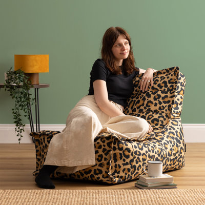 Bean Bag Bazaar Dolce Leopard Print Woven Scandi Lounger Bean Bag