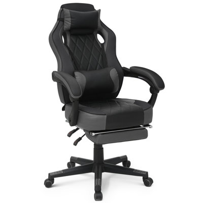 Reclining Computer Chair with Footrest & Detachable Lumbar Support 360 Degree Swivel