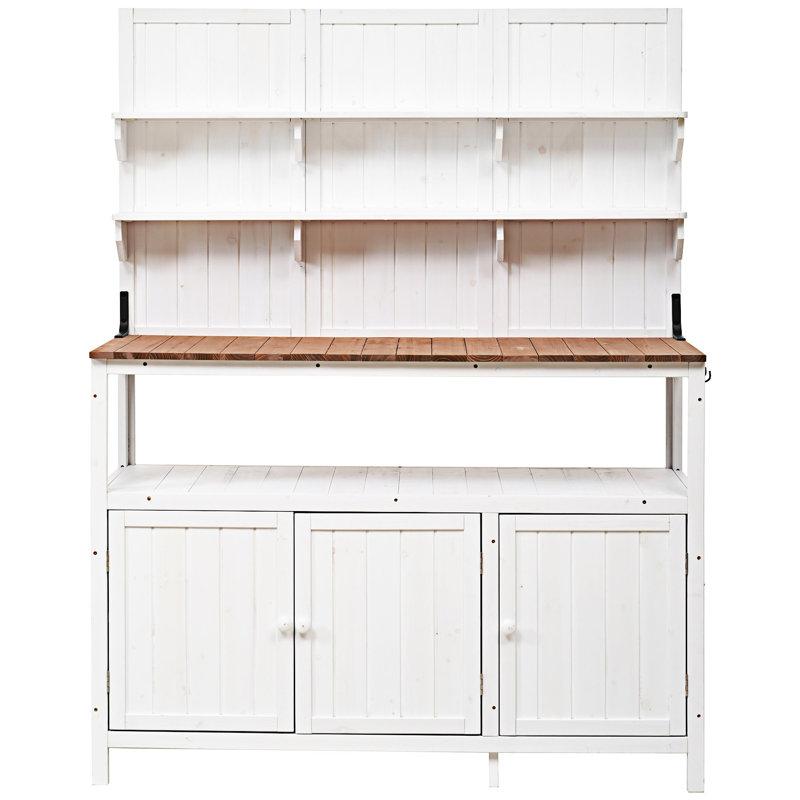Table de plantation d'extérieur avec huche, Blanc
