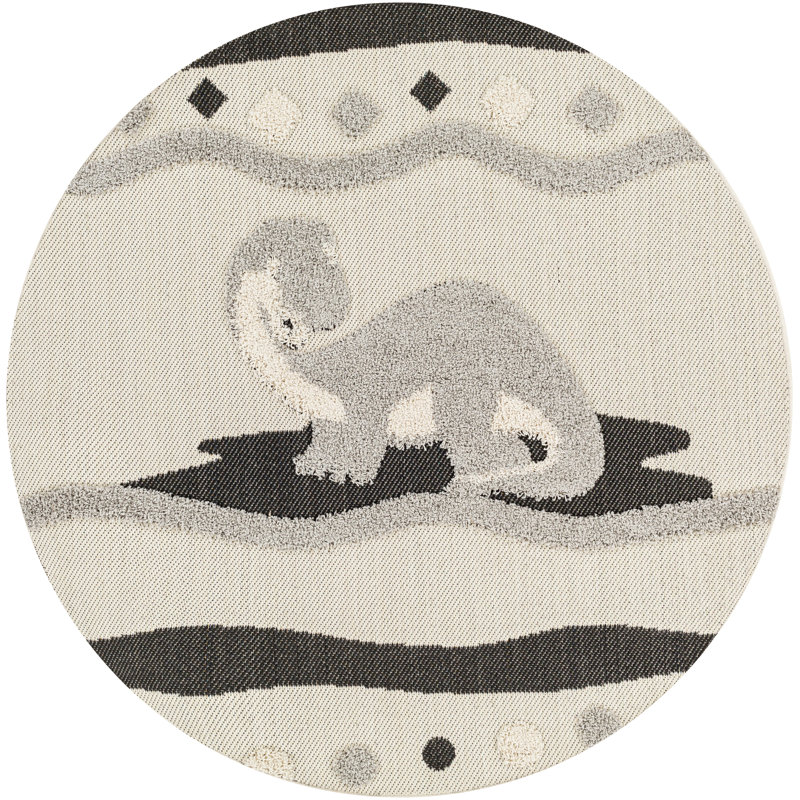 Tapis d'intérieur / extérieur rond en polypropylène tissé à la machine gris / crème Gerritdina, Rond 5 pi 3 po