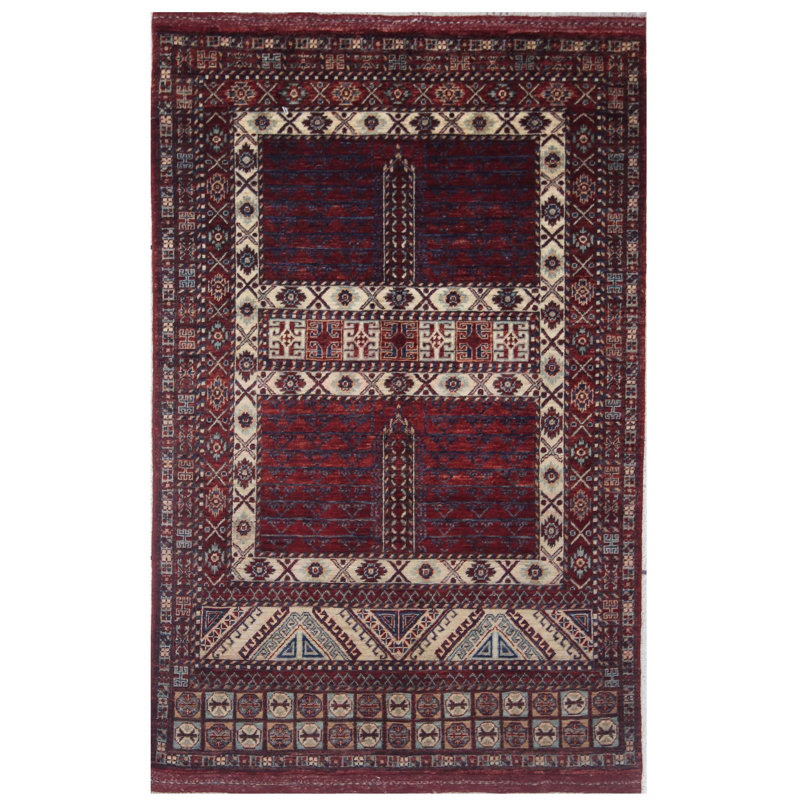 Tapis unique bleu, rouge et ivoire de 3 pi 11 po x 5 pi 11 po