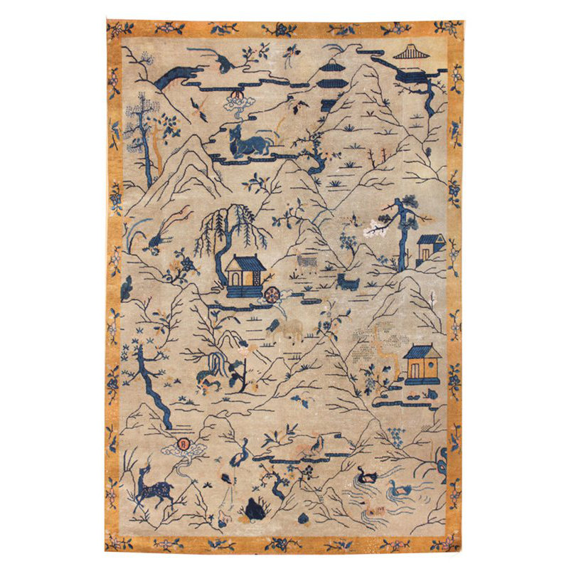 Tapis beige / orange unique de 6 pi 11 po x 9 pi 9 po