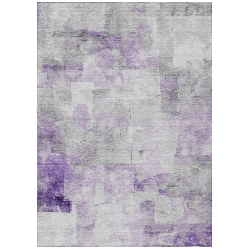 Lavender and Gray Abstract Washable Indoor/Outdoor Rug