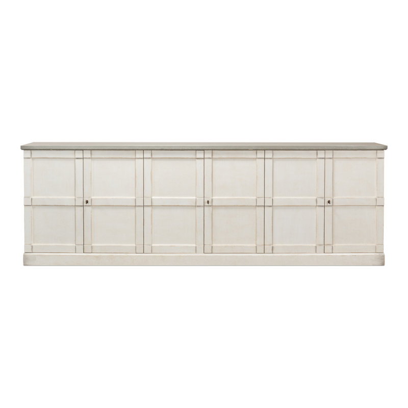 Boxholm 112'' W Solid Wood Sideboard, Stucco White/Gray Quartz