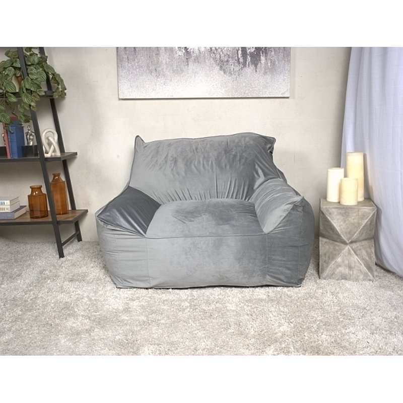 Velveteen Bean Bag Chair With Armrests, 43.11" H x 40.11" W x 40.11" D, Gray Velvet
