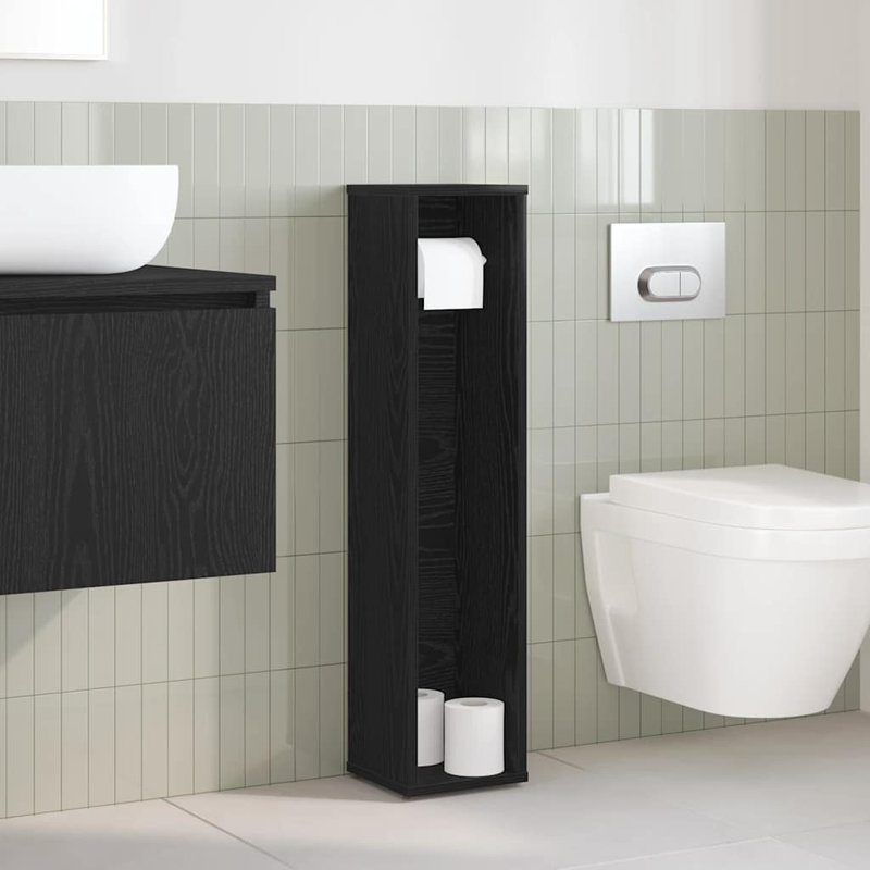 Bathroom Cabinet With Roll Holder 20.5X20x90 Cm, Black