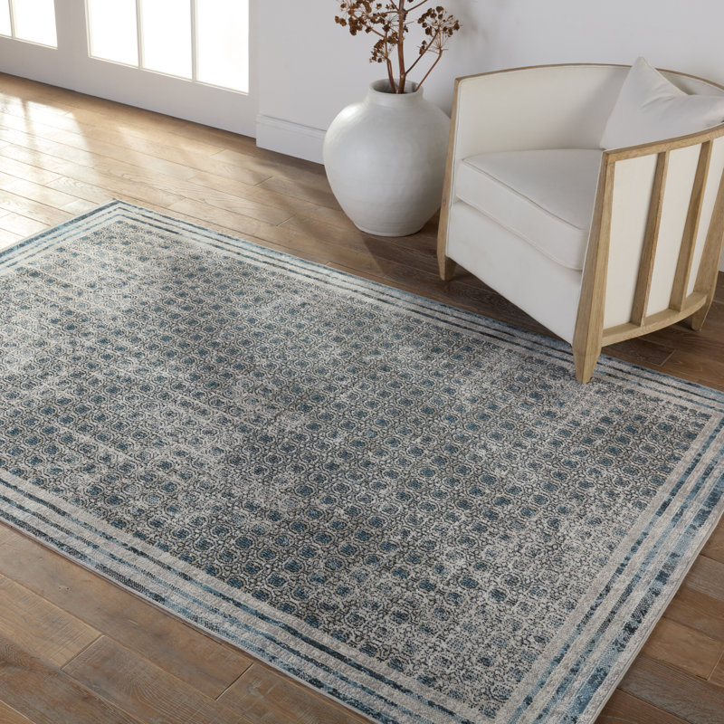 Phoebe Machine WashableGeometric Area Rug in Light Gray/Blue, Rectangle 9' x 12'
