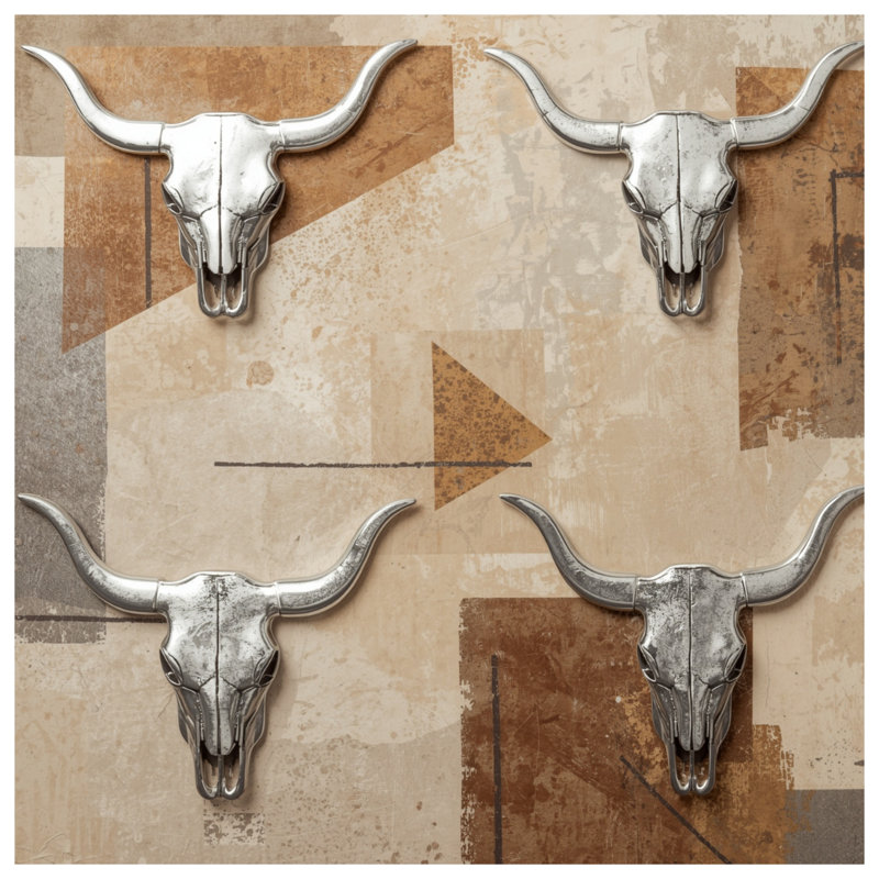 Coussins en métal Bull Skulls, 18 x 18 inches
