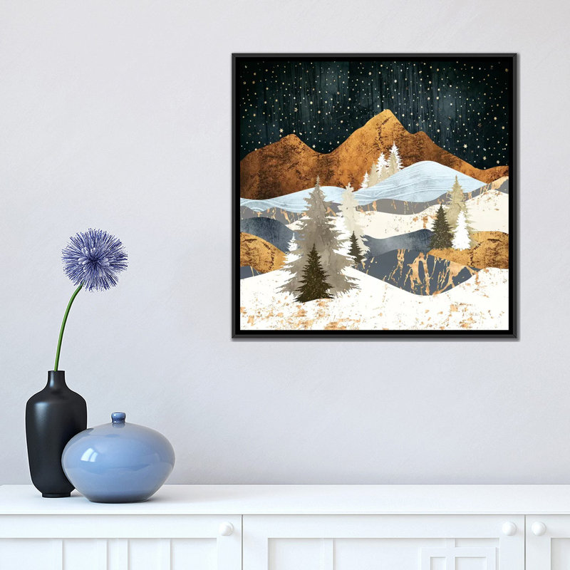 Étoiles d'hiver - reproduction d'impression, Aucun mat, H 18 po x l 18 po x 1,5 po, Toile avec cadre noir