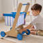 Teams Kids Pretend Play Panier d'épicerie en bois + 13 accessoires alimentaires et roulettes pour tout-petits de 3 ans et plus