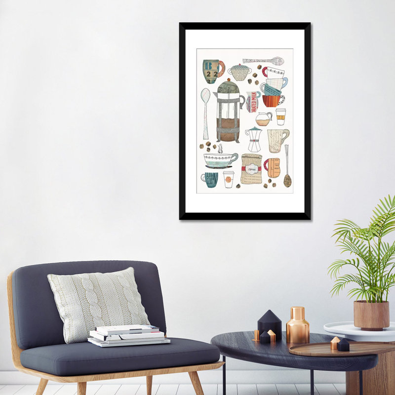 «Coffee Chart II», impression sur toile, H 32 po x l 24 po x P 1 po, Papier d'art encadré noir, Blanc