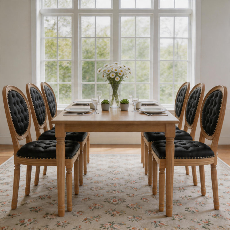 Ensemble de 6 chaises de salle à manger rembourrées en bois massif style français, Black