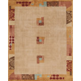 Presidential Hand Knotted Silk Geometric Area Rug in Beige/Brown