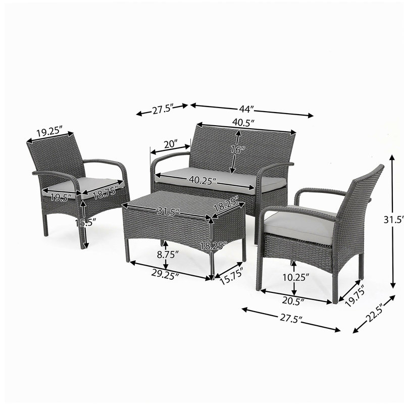 CORDOBA KD WICKER 4 PC CHAT SET