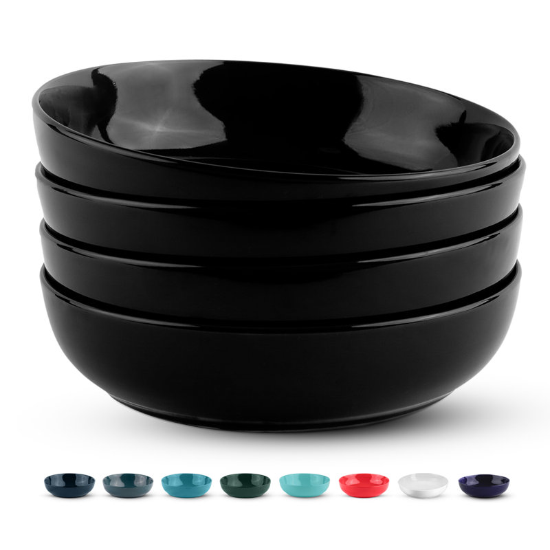 Set of 4 Black Ceramic 40 oz Pasta and Salad Bowls