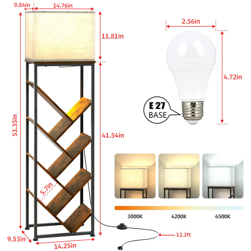 8-Tier Tree Bookshelf With Led Light – Adjustable 3-Mode Lamp For Hardcover Books, Space-Saving Floor Shelf With Foot Pedal Control