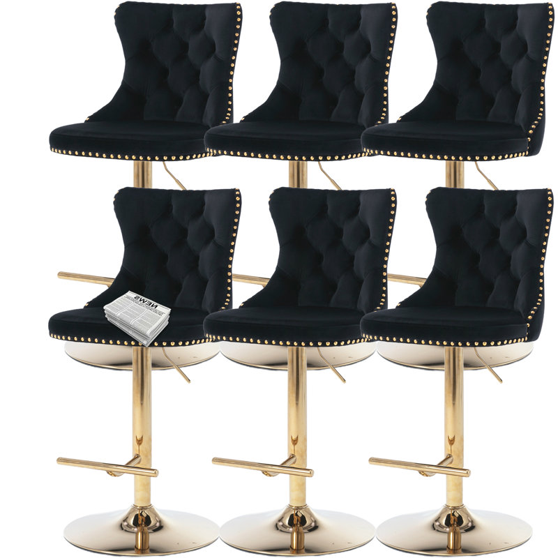 Tabourets de bar touffetés et pivotants en velours (ensemble de 6), Noir