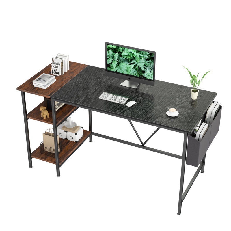 Baret Metal Base Writing Desk, 29.5" H x 55" W x 23.6" D, Black/Brown