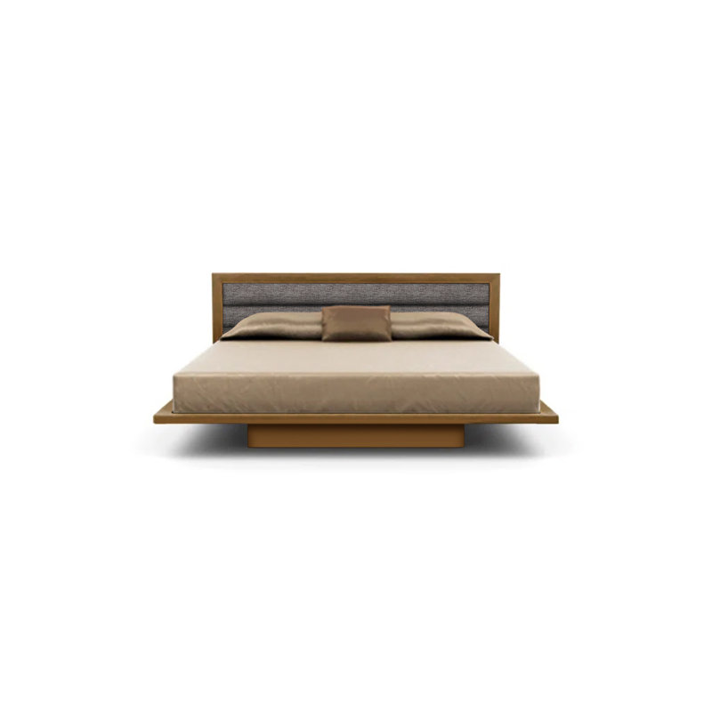 Lit Moduluxe avec tête de lit tapissier 29 po, Très grand californien, Tissu argenté, Cerisier d'automne