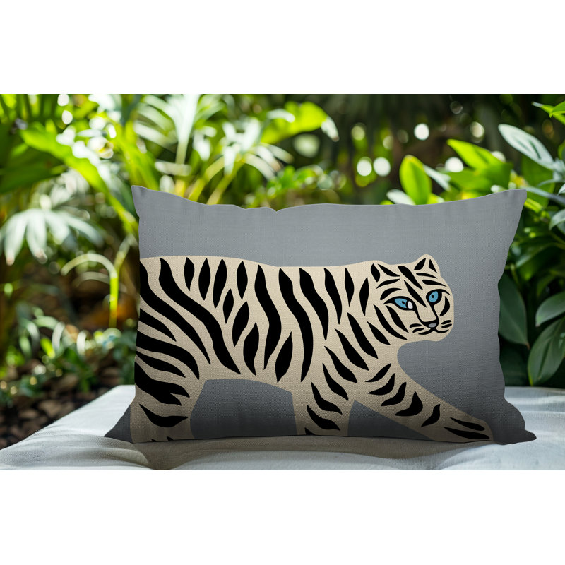 Oreiller rectangulaire intérieur / extérieur Gigi Tiger, Gris, H 20 po x l 14 po