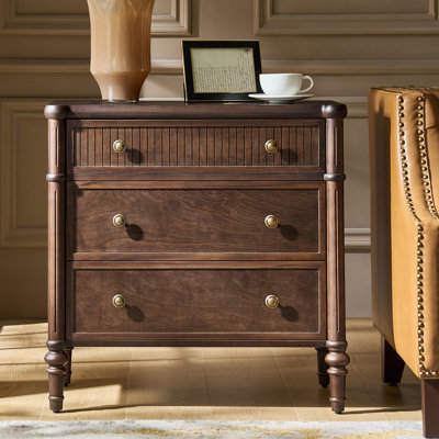 Hoai 28" W 3-Drawer Fluted Solid Wood End Table with Power Outlets