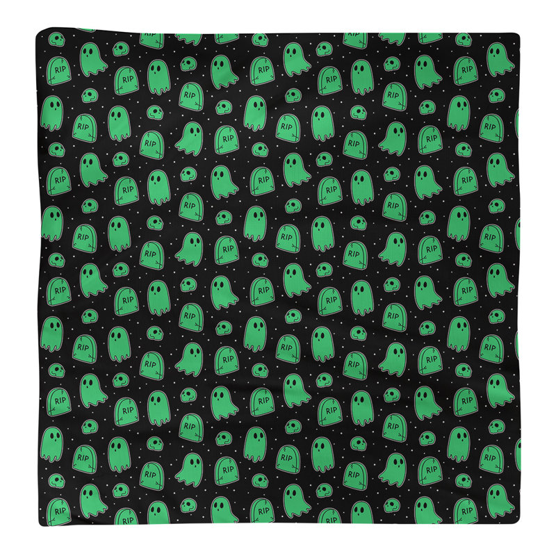Serviette de coton à motif fantôme, Noir / Vert, H 0,1 po x l 10 po x P 10 po, Sergé de coton