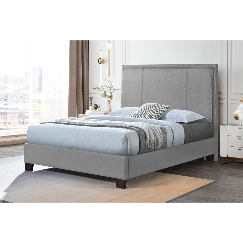 Lit plateforme tapissier Kessel, gris, Double
