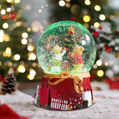 Musical Bear Christmas Snow Globe - 8 Songs, Color Changing, Battery Operated, Xmas Tree Gift Box Home Party Décor