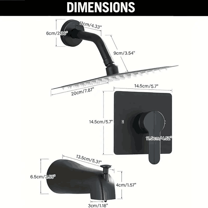 Matte Black Tub Shower Faucet Set Complete with 8-Inch Rainfall Shower Head and Tub Spout Included Shower Valve Tub Shower Trim Kit